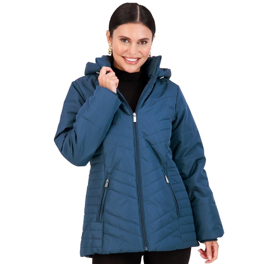 Jones New York Women's Puffer Jacket Zippered Removable, Atlantic Deep, Size L